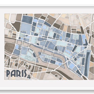 Poster Illustrazione Mappa del 4° arrondissement di PARIGI