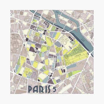 Affiche Illustration Plan du 5ème arrondissement de PARIS 4