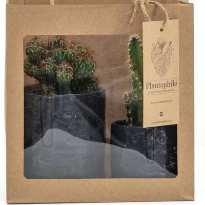Giftbag with 2 Cactus in facepot black