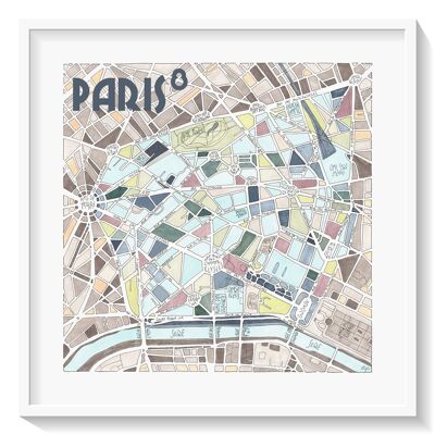 Poster Illustrazione della pianta dell'8° arrondissement di PARIGI