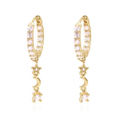 Ceyla Moon & Star Drop Hoop Earrings | 18K Gold Plated