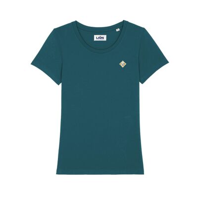 Einfarbiges T-Shirt mit Rundhalsausschnitt „BLEU TEAL“.