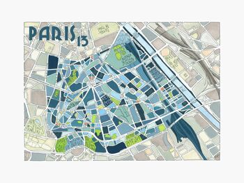 Affiche Illustration du Plan du 13ème arrondissement de PARIS 4