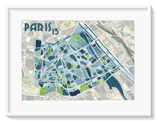 Affiche Illustration du Plan du 13ème arrondissement de PARIS