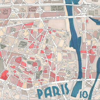 Affiche Illustration Plan du 18ème arrondissement de PARIS 2