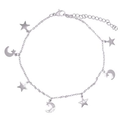 Bracelet de cheville à breloque lune et étoile Nazma | Plaqué argent 925