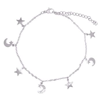 Bracelet de cheville à breloque lune et étoile Nazma | Plaqué argent 925 1