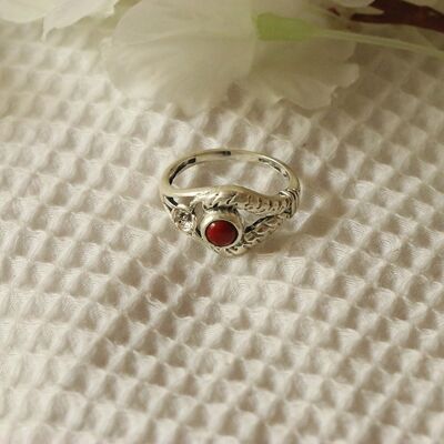 Silver Gemstone Ring with Flower