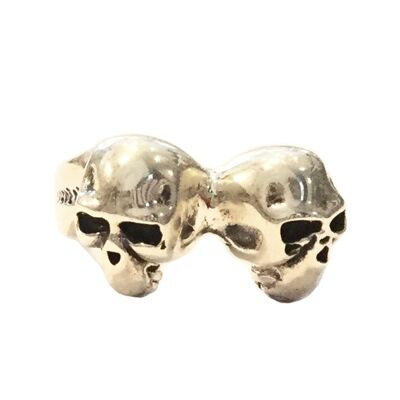 Anillo de calavera doble de plata de primera ley