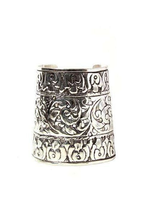 Etched Egyptian Statement Cuff - Silver Small