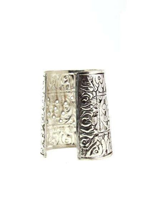 Etched Egyptian Statement Cuff - Silver Medium