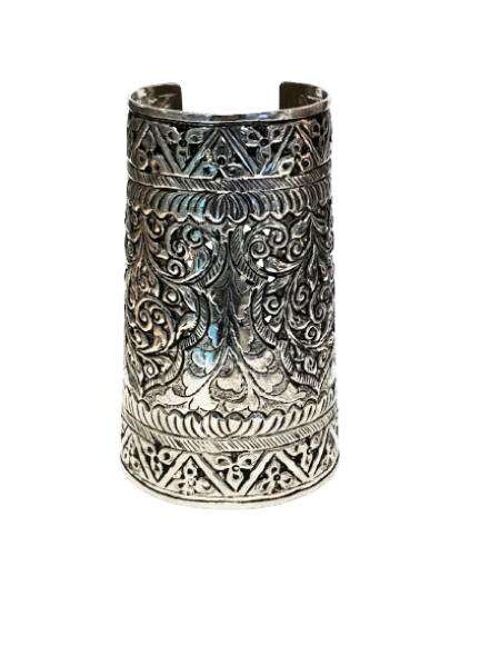 Etched Egyptian Statement Cuff - Silver Large