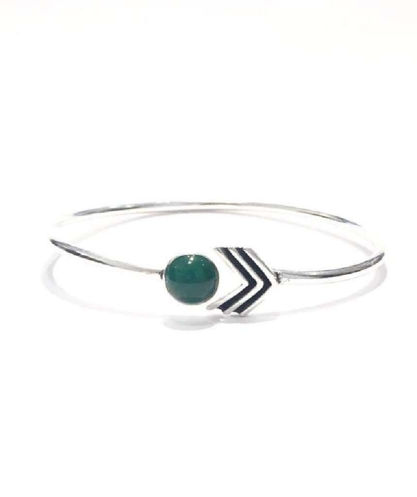 Pulsera Rígida Flecha Piedra - Plata & Verde
