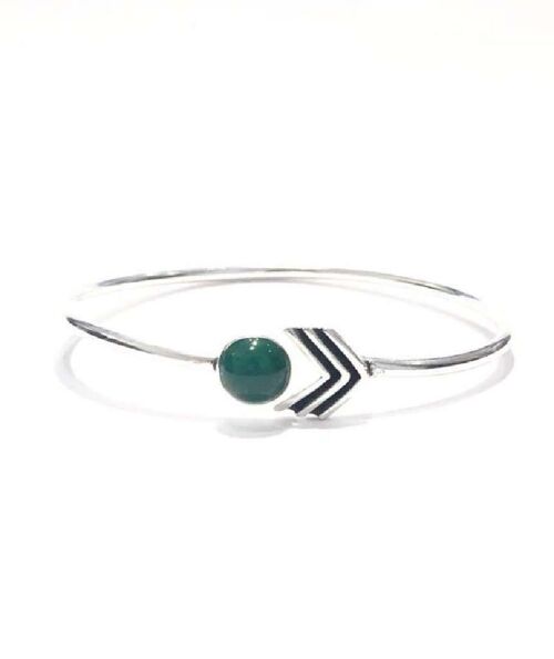 Arrow Stone Bangle Bracelet - Silver & Green