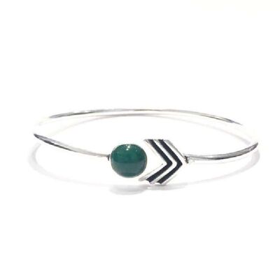 Arrow Stone Bangle Bracelet - Silver & Green
