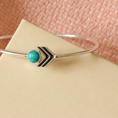 Arrow Stone Bangle Bracelet - Silver & Turquoise