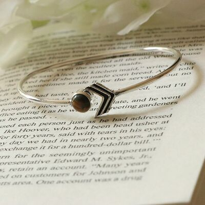 Arrow Stone Bangle Bracelet - Silver & Brown