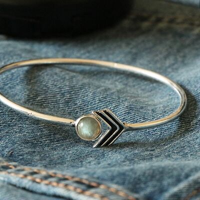 Arrow Stone Bangle Bracelet - Silver & White