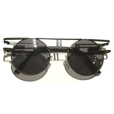 Round Retro Frame Sunglasses - Black