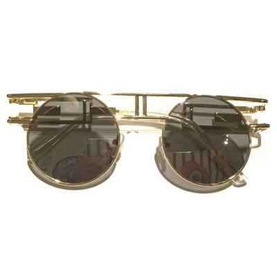 Round Retro Frame Sunglasses - Gold