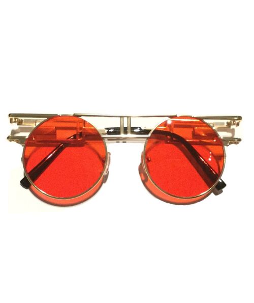 Round Retro Frame Sunglasses - Red