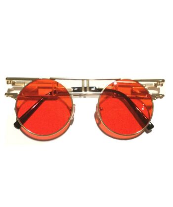 Lunettes de soleil rondes à monture rétro - Rouge 1