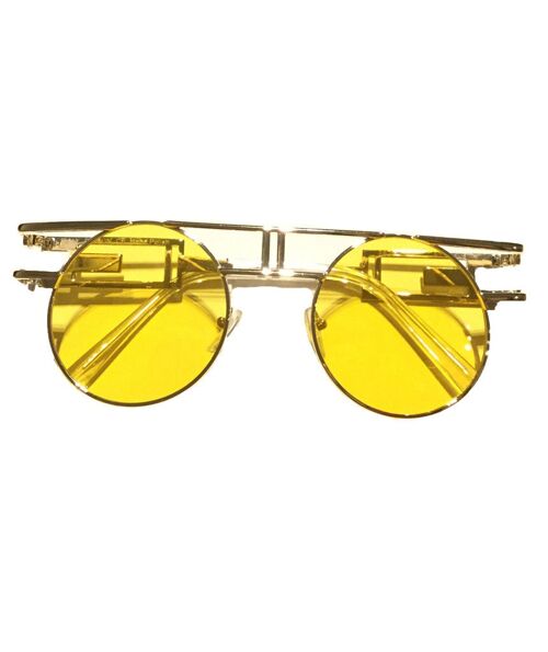 Round Retro Frame Sunglasses - Yellow