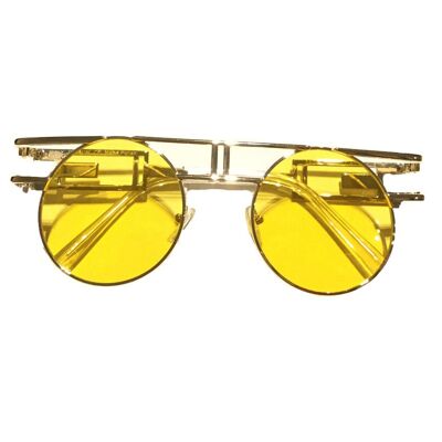 Runde Sonnenbrille mit Retro-Rahmen - Gelb