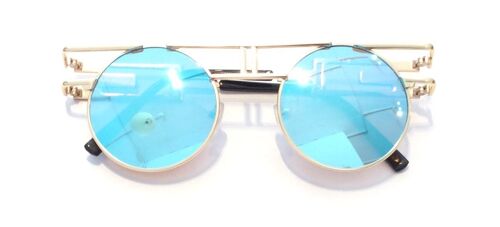 Round Retro Frame Sunglasses - Blue