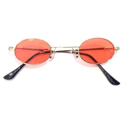Thin Oval Sunglasses - Red