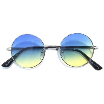 Zweifarbige runde Sonnenbrille - Blau & Gelb