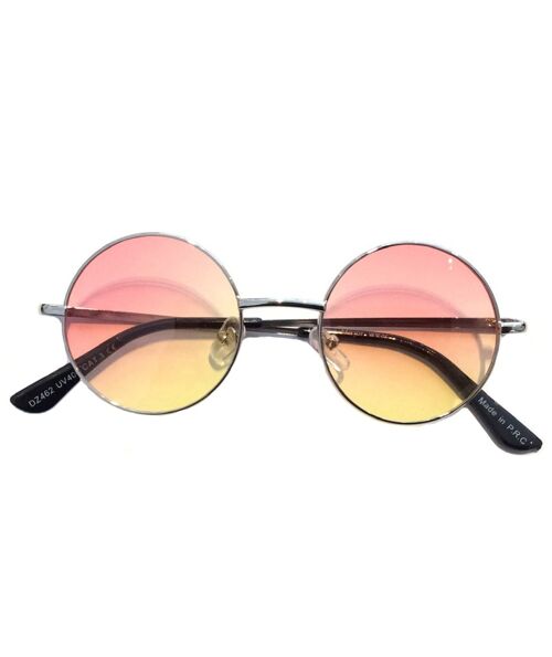 Double Color Round Sunglasses - Pink & Yellow
