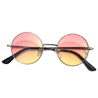 Zweifarbige runde Sonnenbrille - Pink & Gelb