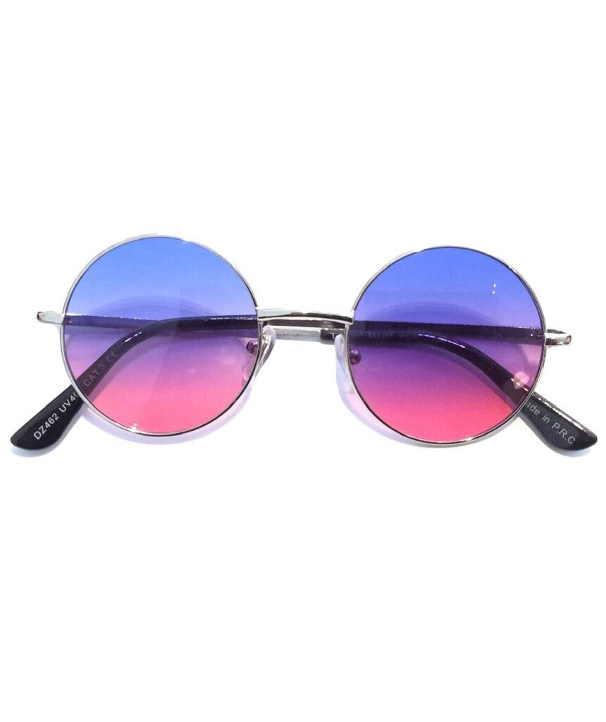 Zweifarbige runde Sonnenbrille - Blau & Fuchsia