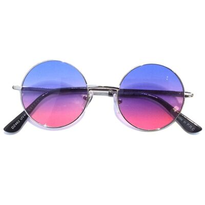 Double Color Round Sunglasses - Blue & Fuchsia