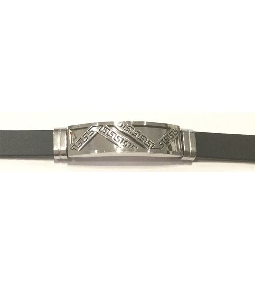 Stainless Steel Leather Bracelet - Silver