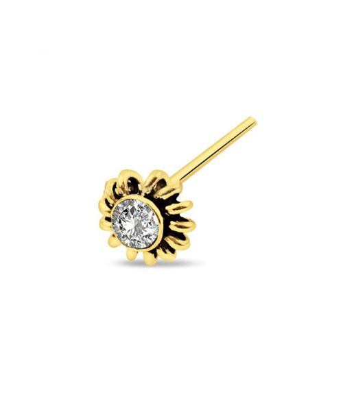 Gold Plated Nose Stud Ethnic Style with Gem - White