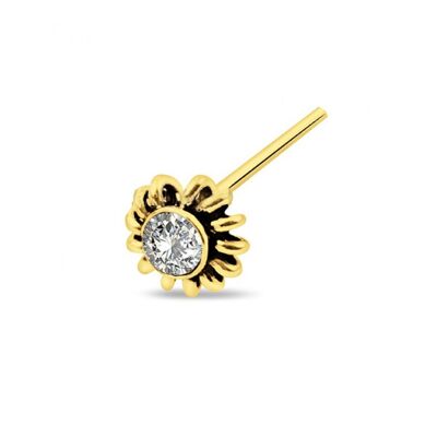 Gold Plated Nose Stud Ethnic Style with Gem - White