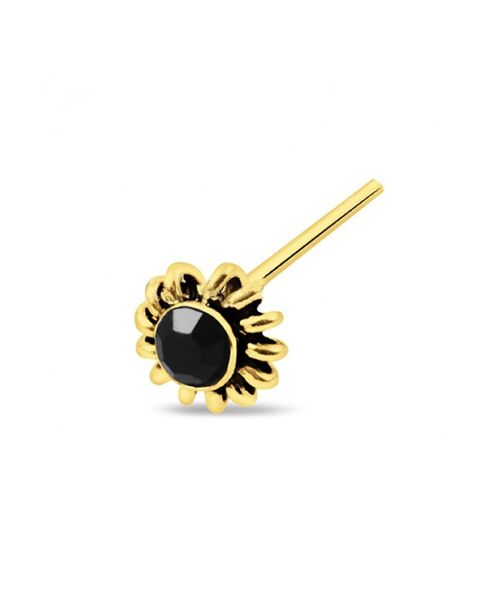 Gold Plated Nose Stud Ethnic Style with Gem - Black