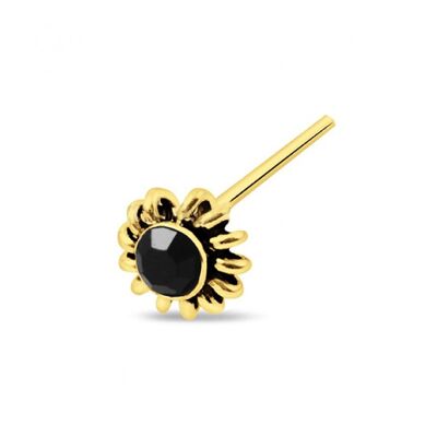 Gold Plated Nose Stud Ethnic Style with Gem - Black