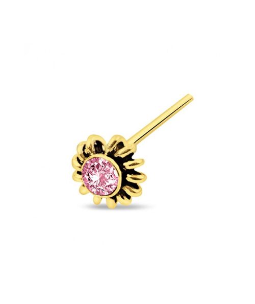 Gold Plated Nose Stud Ethnic Style with Gem - Pink