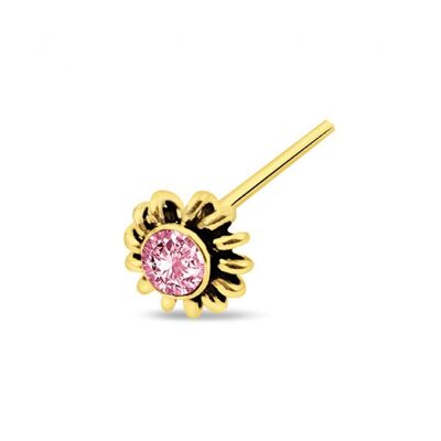 Gold Plated Nose Stud Ethnic Style with Gem - Pink