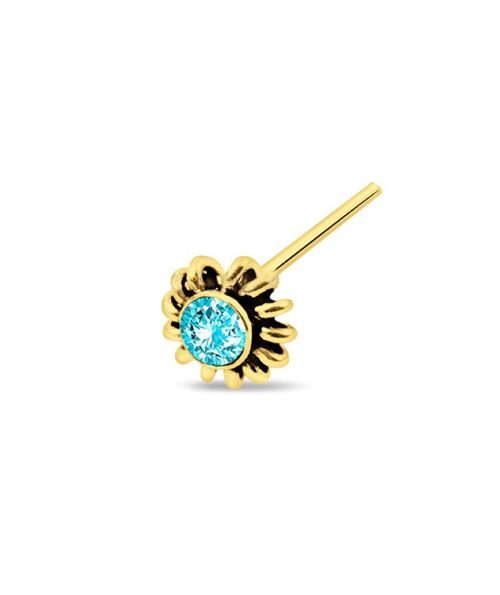 Gold Plated Nose Stud Ethnic Style with Gem - Blue