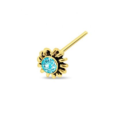 Gold Plated Nose Stud Ethnic Style with Gem - Blue