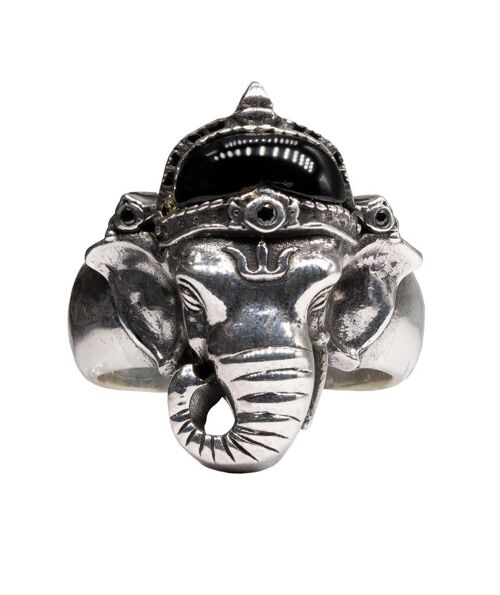 Premium Silver Elephant with Black Hat Ring