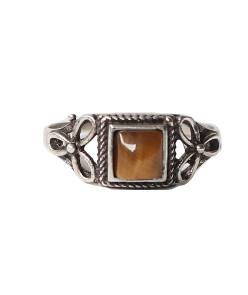Small Stone Ring - Silver & Brown