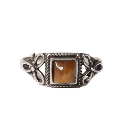 Small Stone Ring - Silver & Brown