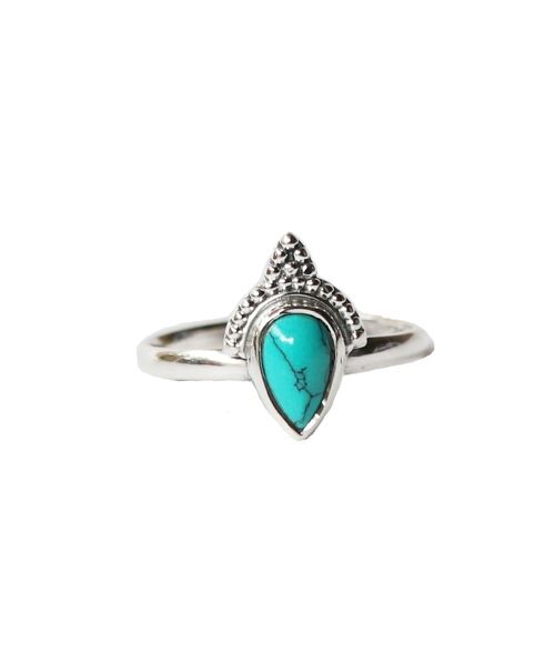 Sterling Silver Teardrop Ring with Stone - Turquoise