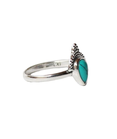 Sterling Silver Teardrop Ring with Stone - Green