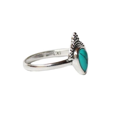 Sterling Silver Teardrop Ring with Stone - Green